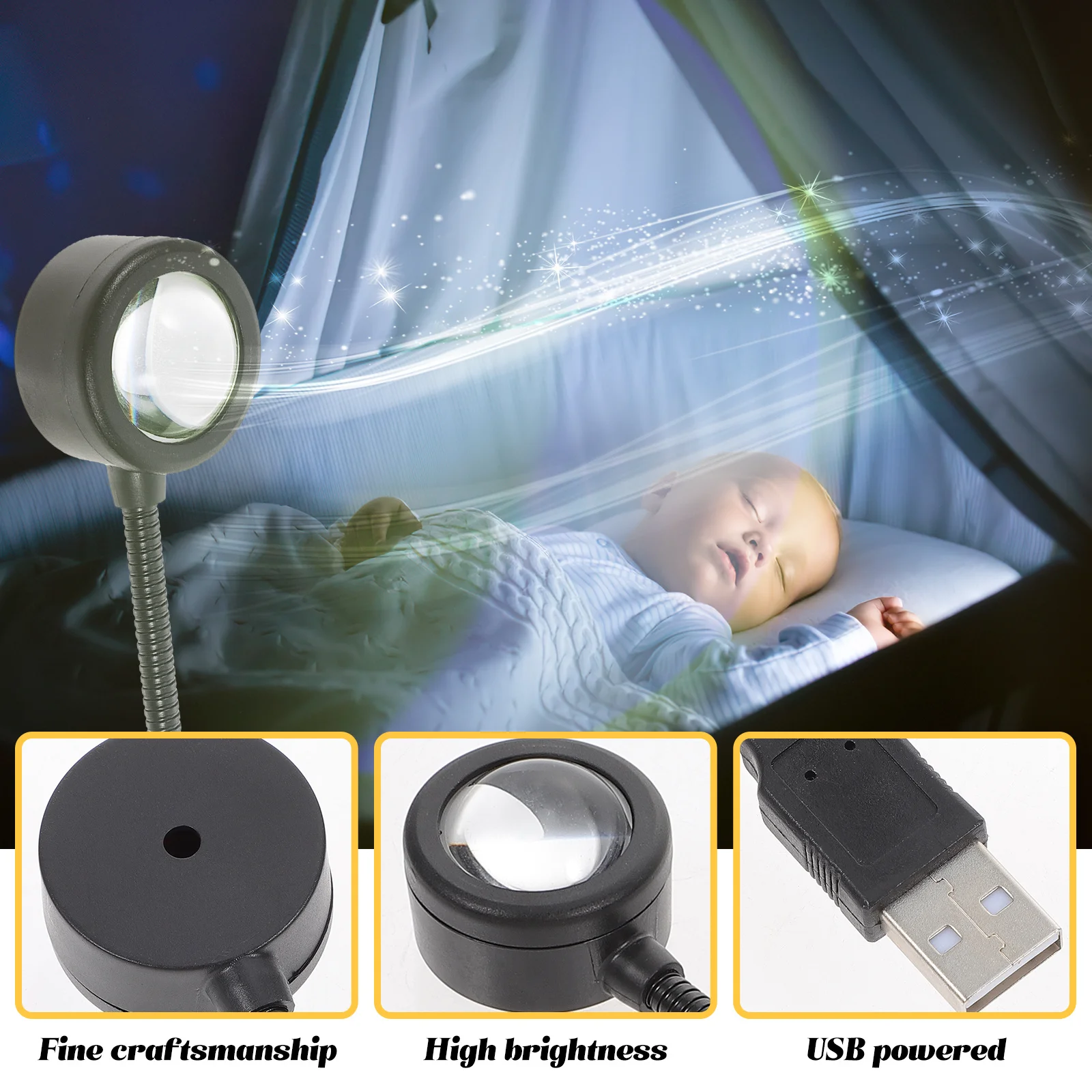 2Pcs Sunset Projection Lamp USB Powered Night Light Home Decor Romantic LED Room Atmosphere Light Bedroom Projector Lamp