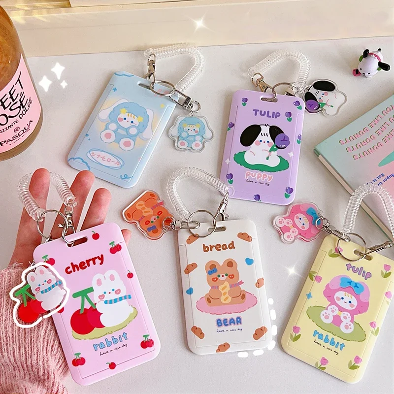 Cute Cartoon Card Holder Kawaii Business ID Credit Bank Card Case Photocard Holder Protective Case Card Cover Portable Keychain