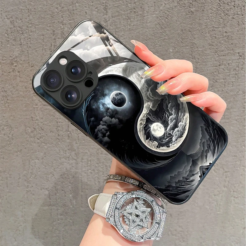 يين يانغ باغوا تشكيل نمط الزجاج المقسى جراب هاتف آيفون 17 برو ماكس 16 15 14 13 12 11 17Air 16E 7 Plus XR XS غطاء #2