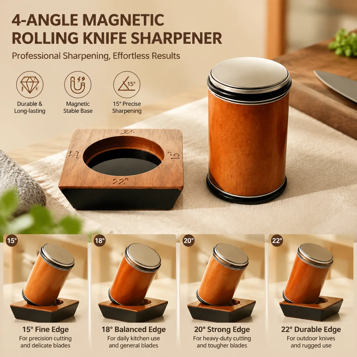 Rolling Knife Sharpener 12/ 15/ 20/ 22 Degrees Knife Sharpening Tool Diamond Sharpening Stone for Home Cooks Chefs Perfect Giftm
