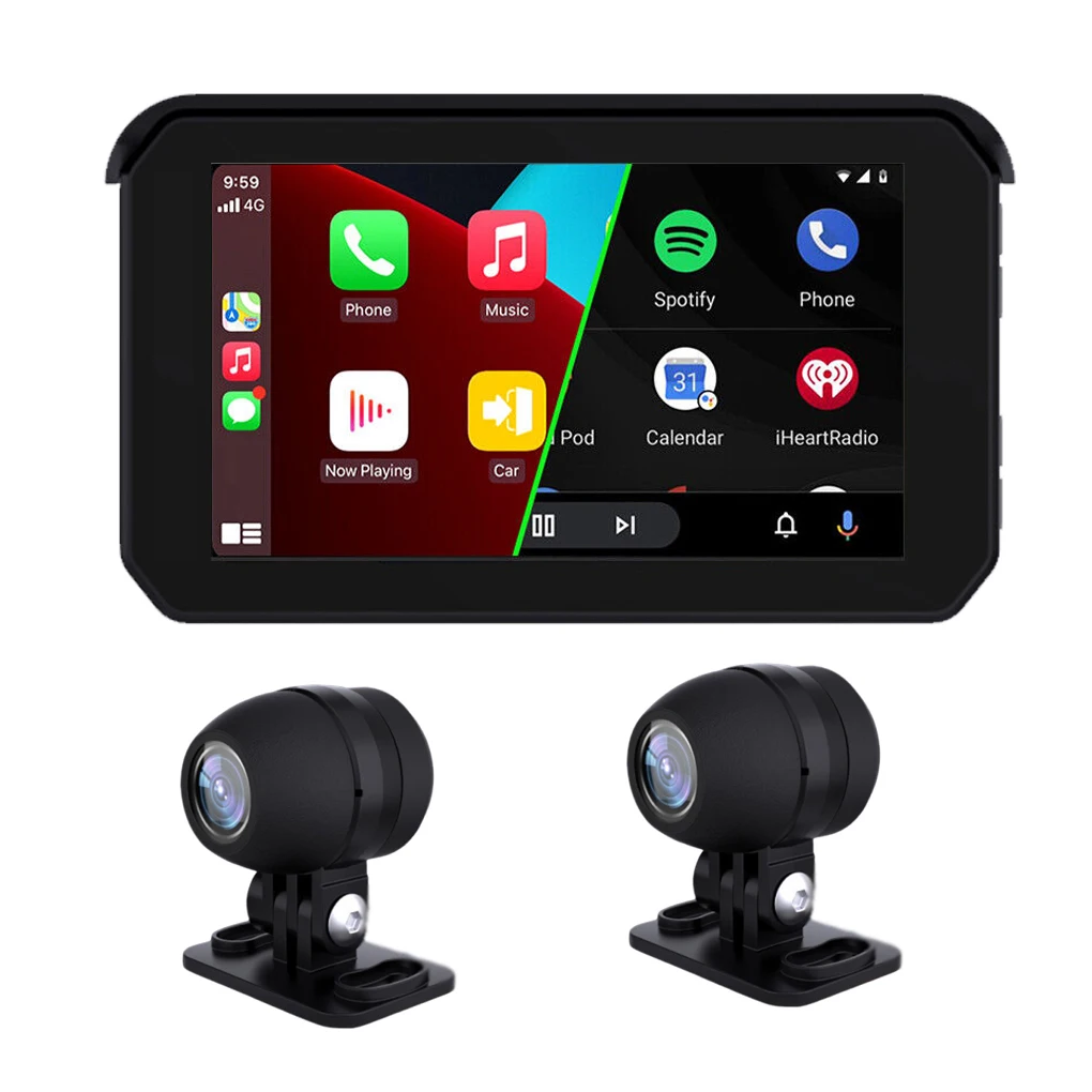 

5”Touch Screen Motorcycle Recorder Support Wireless CarPlay & Android Auto Phone Link Navigation By Phone Link Front Rear Camera