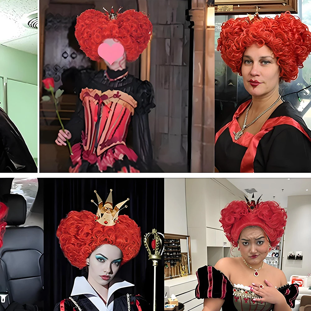 عالية الجودة أنيمي ملكة القلوب تأثيري الشعر الاصطناعية 10 بوصة على شكل قلب مجعد مرحلة الأداء شعر مستعار للحفلات مقاومة للحرارة