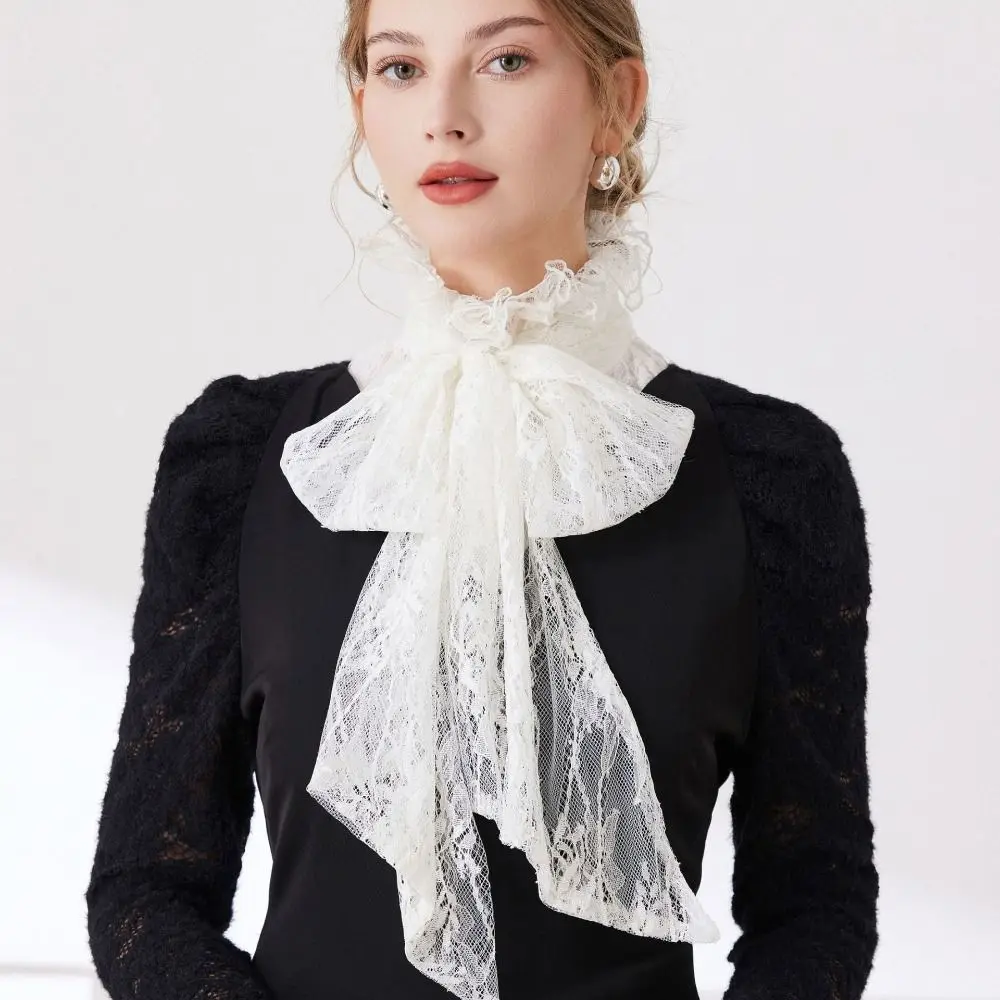 

Cameo Detachable Lace Fake Collar Solid Color Vintage Bow Lace Collar Elegant Retro Style Ruffled edge Collar Sweater