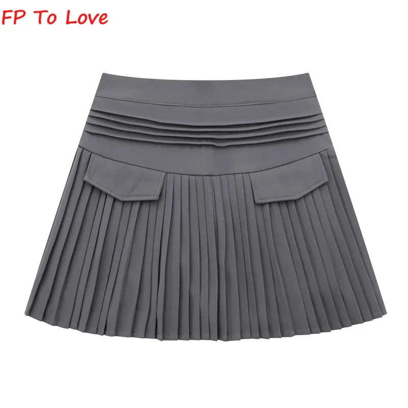 Brown Pleated Pocket Mini Skirts Sexy Woman Shorts Culotte Street Campus Outfit White Grey Black Bottom