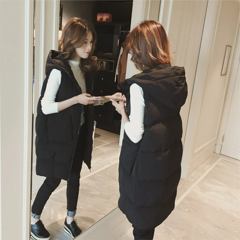 

Parkas Women Sleeveless Hooded Vest Coats Long Coat Thick Zipper Solid Casual Jacket Vests Outwear Pockets Warm Winter 2025