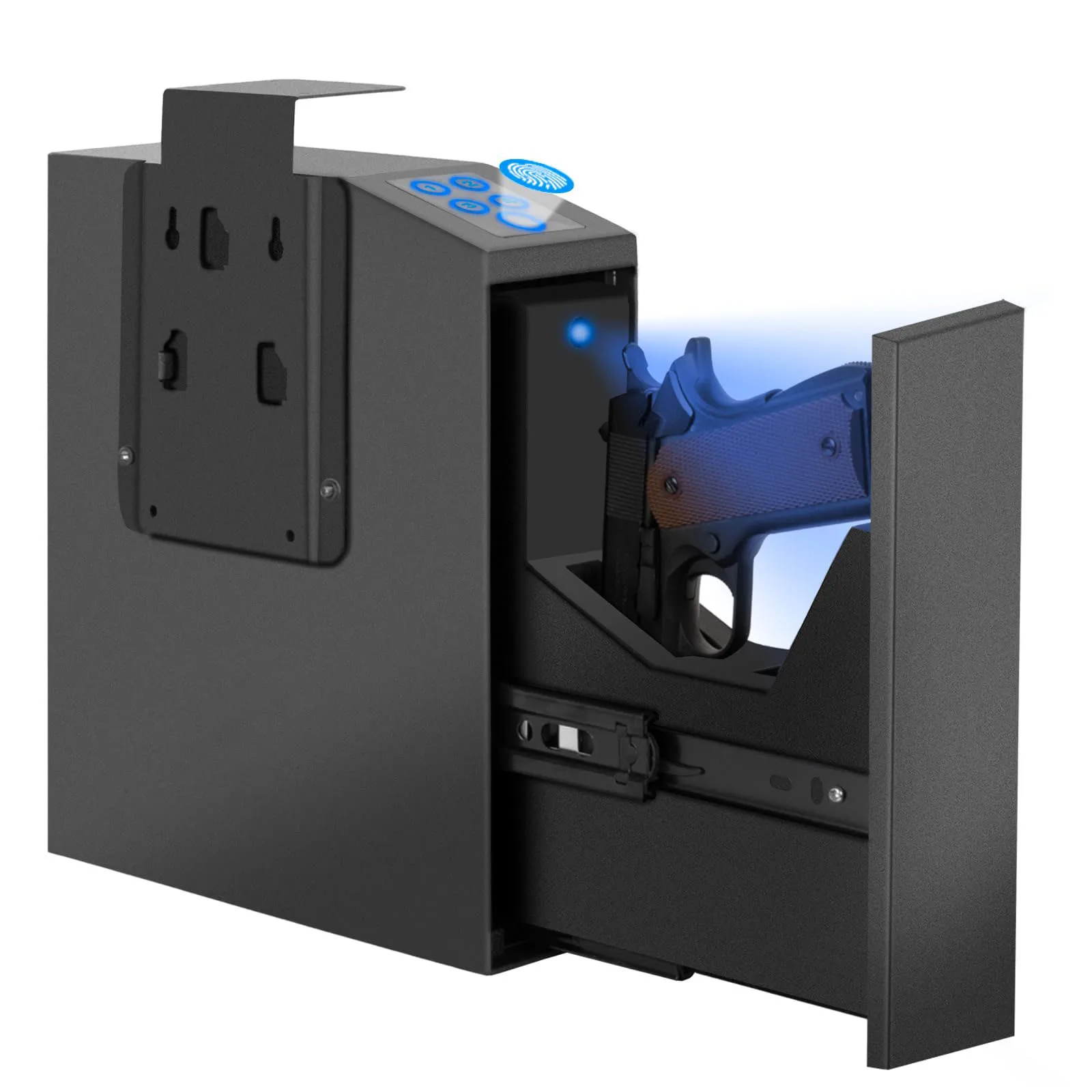 Biometric Handgun Gun Safe For Nightstand Slider Fingerprint Hand gun Safe Bedside Pistol Safe For Desk Car Truck with PIN Code