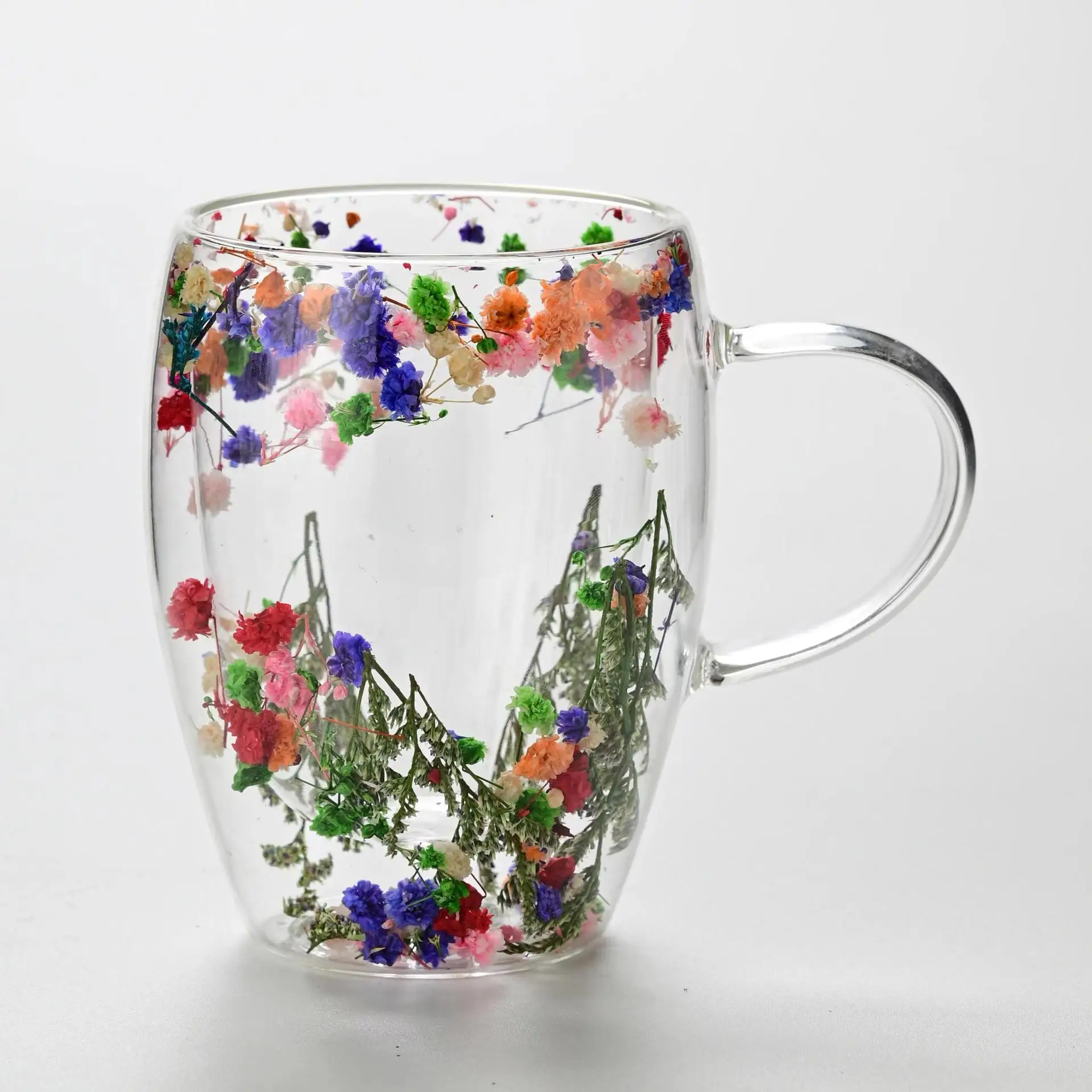 Dried Flowers Glass Cups Insulated Double Wall Glass Tea Espresso Cup Flowers Double Insulated Cup Decorations supplies