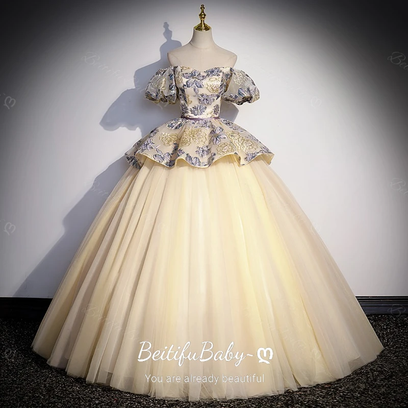 

BeitifuBaby Evening Dress for Women Off The Shoulder Short-sleeved Women's Banquet Ball Gown Party Dresses Vestidos Elegantes