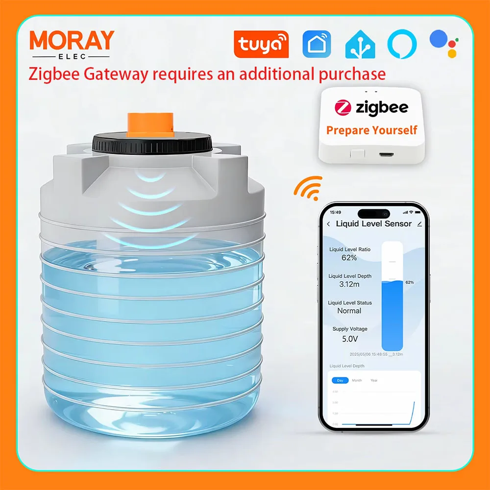 Moray ME201W Bezprzewodowy Czujnik Poziomu Ultradźwiękowy WiFi z Aplikacją Tuya Smartlife, Czujniki Poziomu Płynów, Monitor Poziomu Wody — zdjęcie produktu 8
