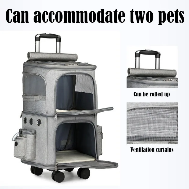 Pet Trolley Case Travel Portable Double-layer Outdoors Foldable Pet Trolley Box Large Luxury Cat Carrier Travel Supplies