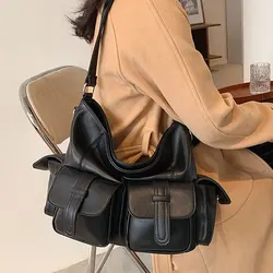 Retro Punk Style Hot Girls Underarm Bag Pu Leather Women's Shoulder Bags Fashion Design Female Multi-Pocket Handbags Purse