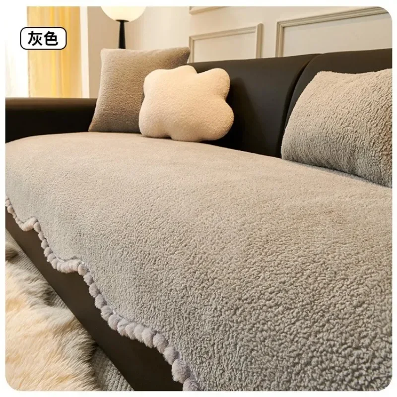 Sherpa Fleece Sofa Cover Thickened Anti-Slip Winter New Design One-Piece Cushion Pad for Living Room