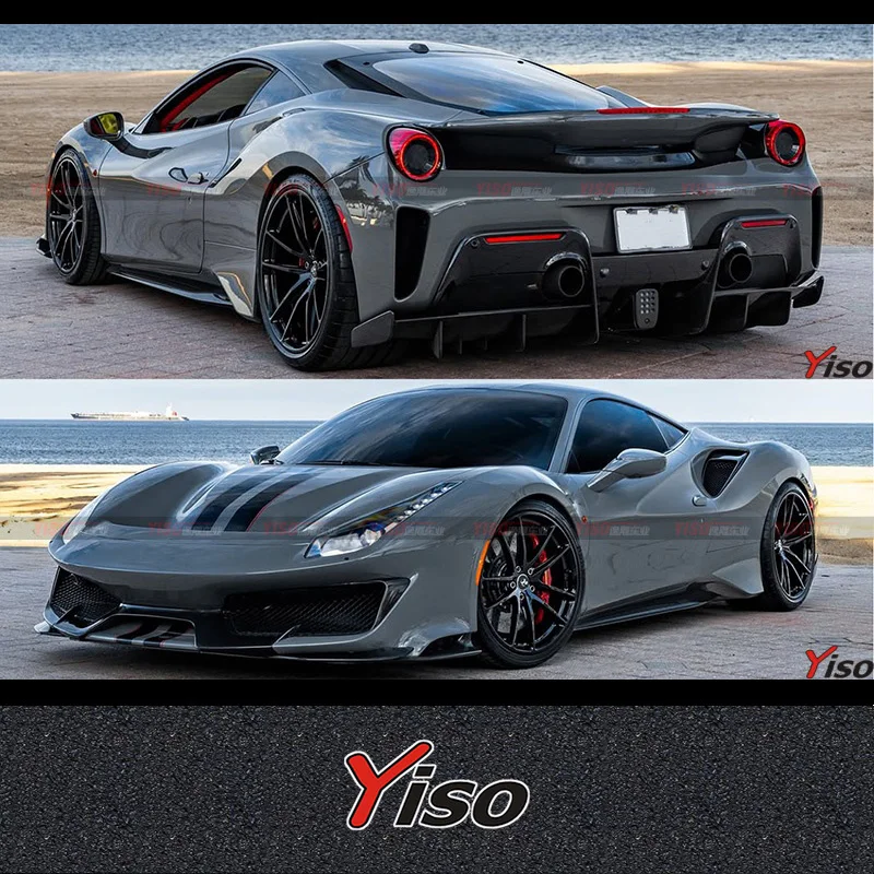 Suitable for 488 GTB semi-carbon fiber rear bumper modified Pista front bumper side skirt tail spoiler hood