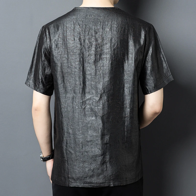 Chinese Style Natural Silk 100% T Shirt For Men Short Sleeve Luxury Summer Quality Skin-Friendly Lightweight Camisetas De Hombre