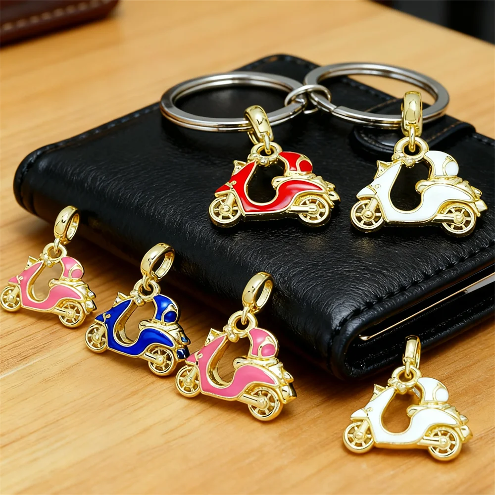 

4Pcs Pendants Brass Scooter Charm Enamel Colorful Retro Style Diy Jewelry for Necklace Bracelet Making Accessories for Women Men