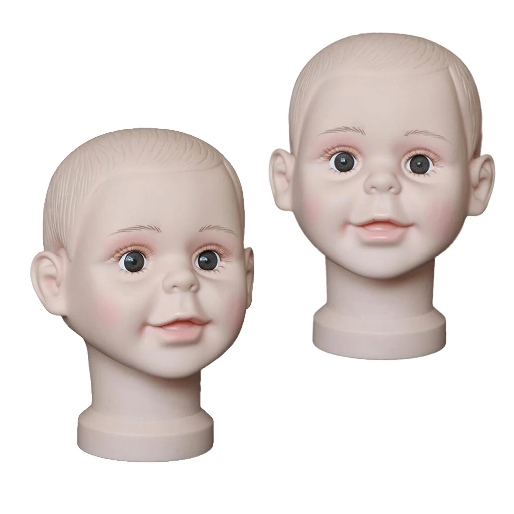 2x 16'' Child Hat Glasses Display Makeup Head Manikin Model