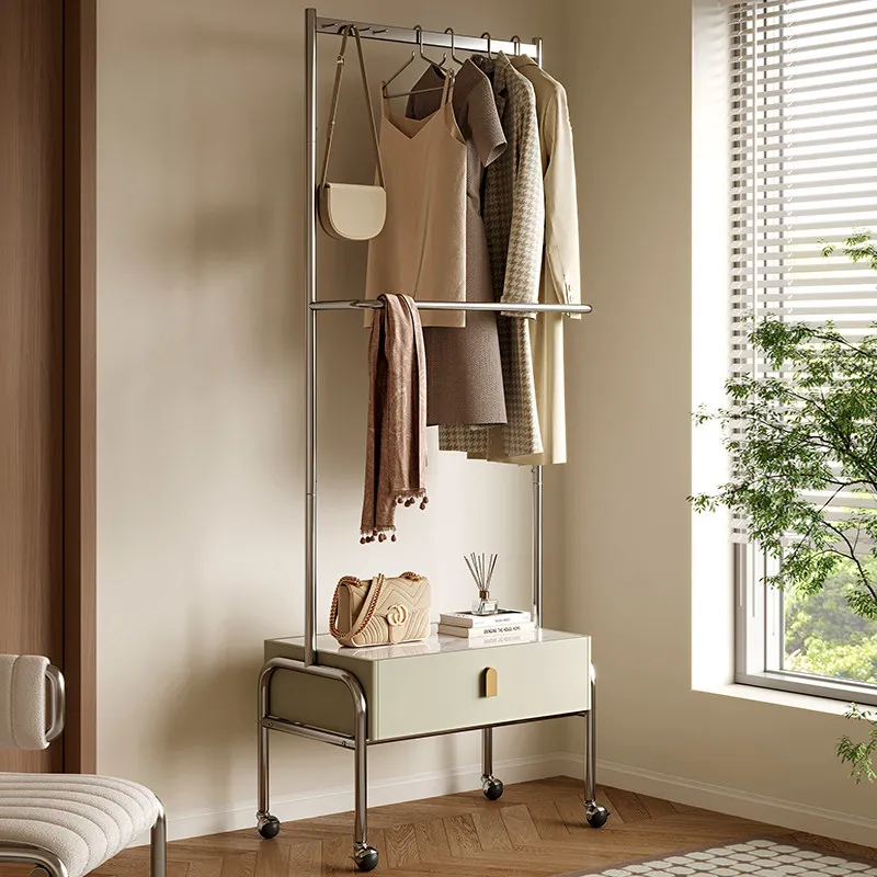 

Напольная вешалка для одежды из нержавеющей стали с тумбой, для дома, спальни, прикроватная, легкая, роскошная, передвижная.