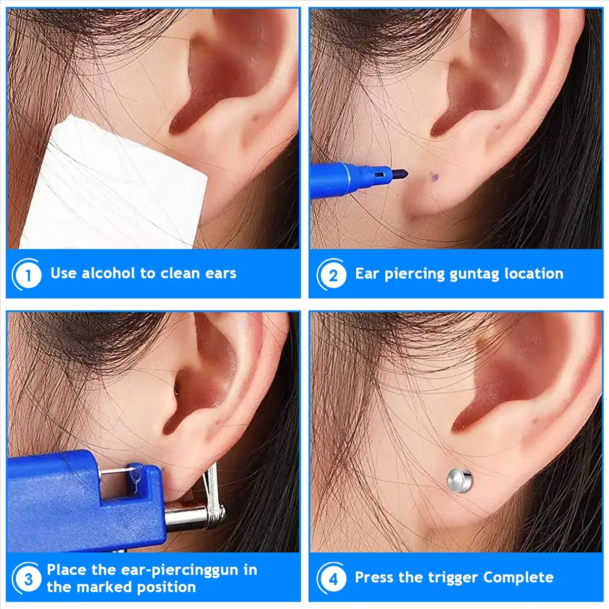 (ABLP) Earring Piercing Tool Ear Nose Body Jewelry No Pain Piercing Studs Kits
