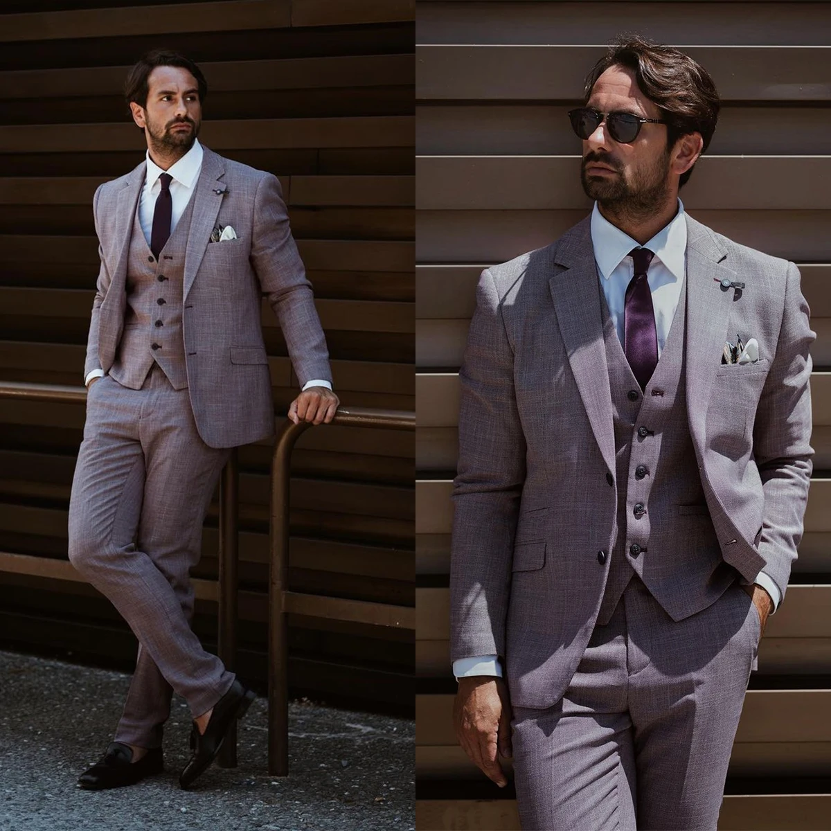 

Gray Men' s Suit 3 Pieces Blazer Vest Pants Single Breasted Jacket Peaked Lapel Business Modern Wedding Groom Costume Homme