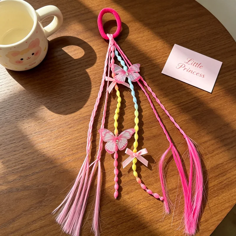 Neue 1-teilige geflochtene Perücke für Mädchen, Pferdeschwanz mit Schmetterlingsperlen, langer Quasten-Haarschleife für Frauen, Kleinkinder, Kinder, Party, Halloween, Cosplay – Detail 7
