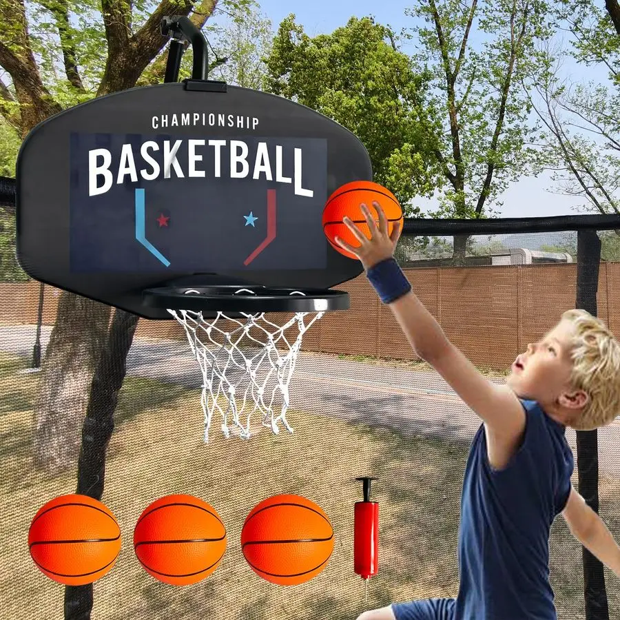 

Обруч для батута, подходит для крепления баскетбольного кольца для батута с прямой и изогнутой стойкой с мячами и насосом, универсальный аксессуар