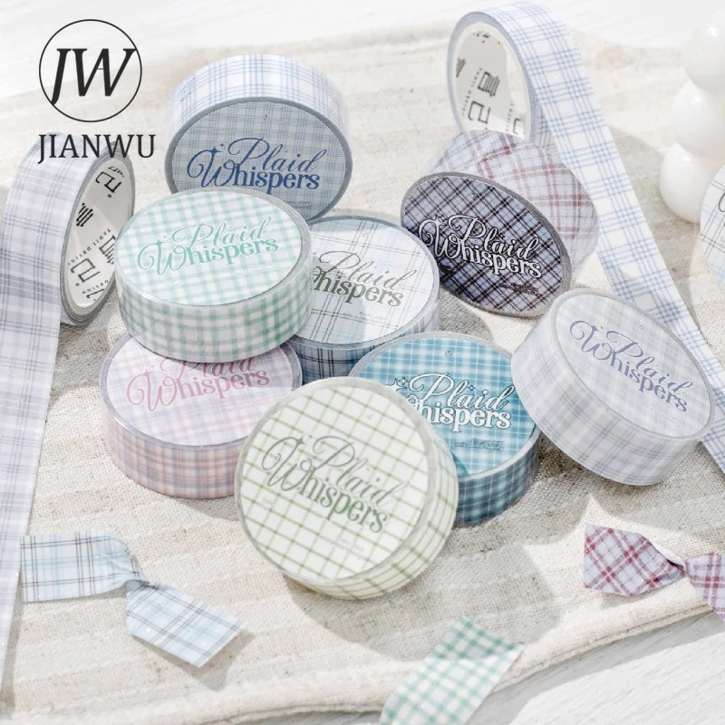 JIANWU 15mm*300cm Vintage Colorful Girds Plaid Landscape Material Collage Scrapbooking Tape Creative DIY Journal Stationery