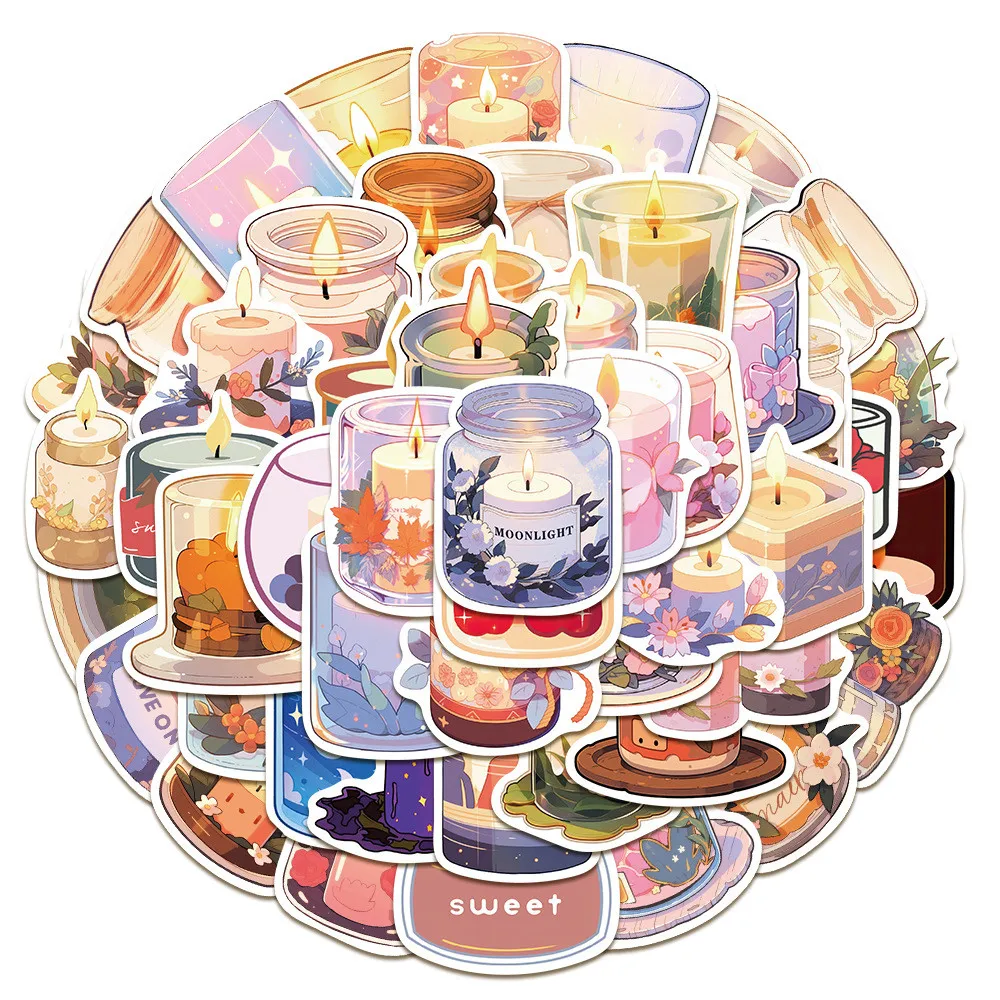 50 قطعة من ملصقات الشموع المعطرة المريحة - ديكور مقاوم للماء لأجهزة الكمبيوتر المحمولة وأجهزة الكمبيوتر المحمولة والمجلات وحافظات الهاتف لتسجيل متجر YourLife