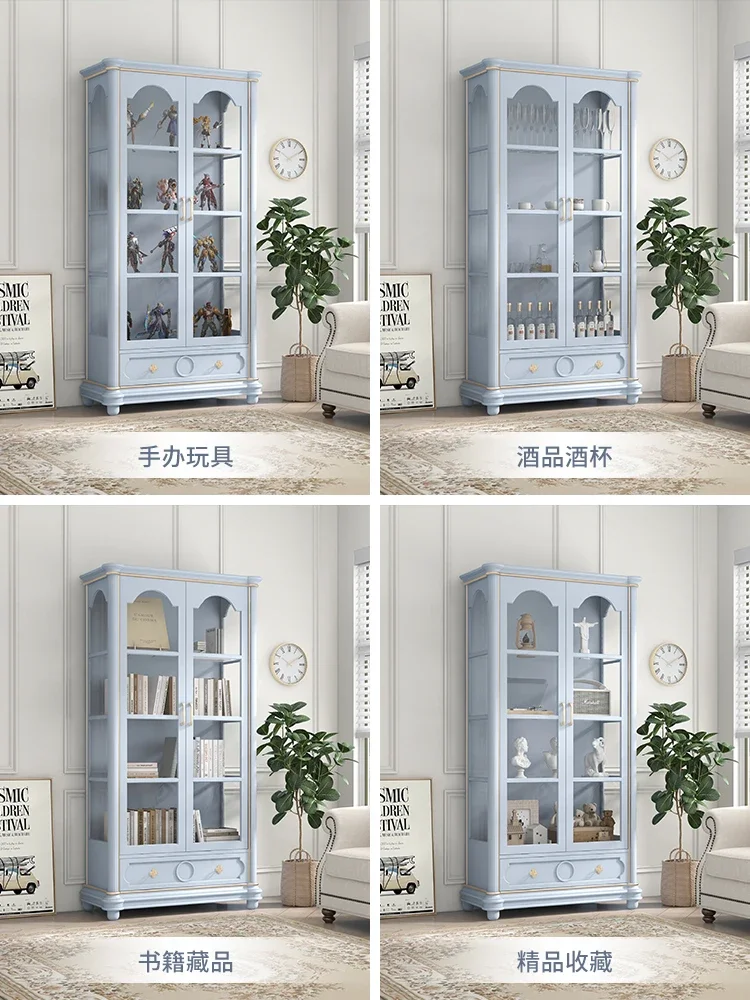 Luxury solid wood bookcase with glass door Bookcase Nordic storage cabinet Wine cabinet display cabinet