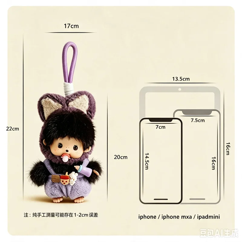 Monchhichi Cute Doll Bag Charm Keychain Backpack Hanging Ornament Mini Stuffed Figure Pendant Collection Display Surprise Gift - view 6