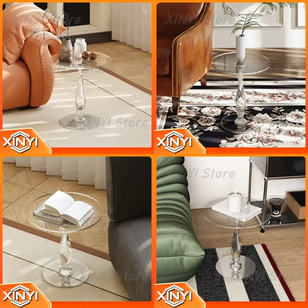 Clear Round Acrylic Small Table for Living Room Bedroom Sofa Side End Nightstand 17.7 Inch Diameter 18.7 Inch Height Modern