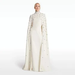 Customized Vintage Two Pieces Prom Dresses with Cape Wedding Party Dresses High Collar Crystal Beaded Evening Gowns Arabic 2024