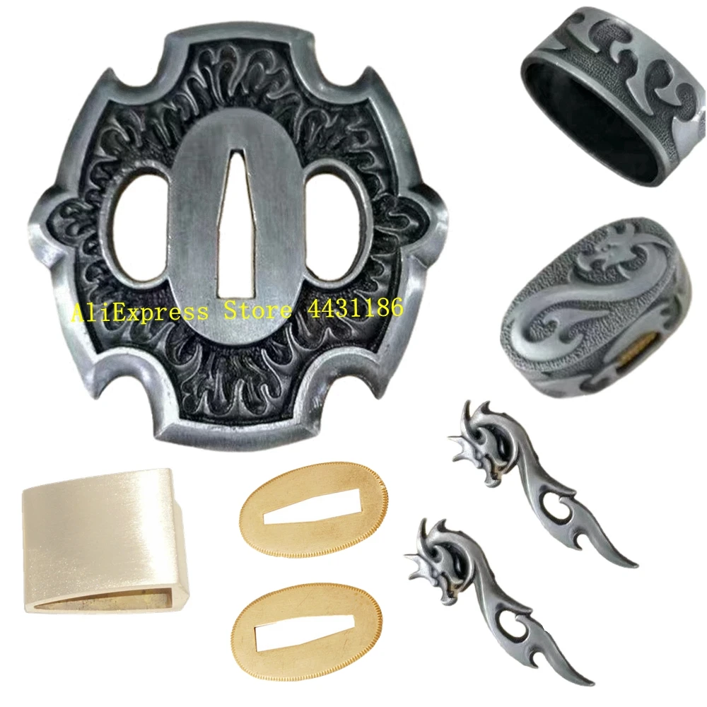 

A Set Japanese Katana/Wakizashi/Tanto Sword Guard Fittings Alloy Tsuba Tsuba+Menuki+Fuchi+Kashira+Habaki+Seppa Metal Accessory