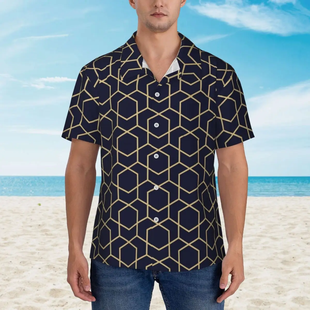 

Retro Nordic Lines Vacation Shirt Geometric Pop Art Hawaii Casual Shirts Men Classic Blouses Short-Sleeve Fashion Pattern Top