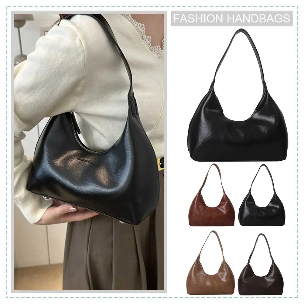 

Women Fashion Shoulder Bag Large Capacity PU Leather Vintage Armpit Bags Solid Color Trendy Shopping Bag Daily Shoulder Bag