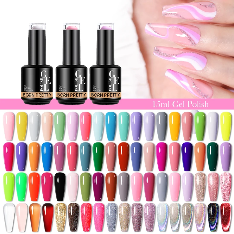 BORN PRETTY 114 Colors Gel Nail Polish 15ml Soak Off UV LED Gel Semi Permanent Glitter Varnish Nail Art Salon Gel Base Top Coat