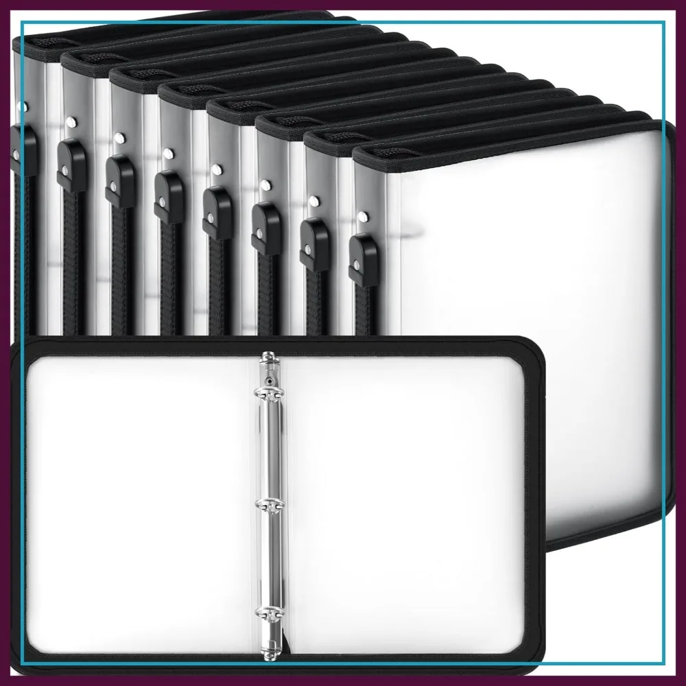 

8 Pcs 2 Inch Plastic Zipper Binders, Refillable 3 Ring Organizer for Projects, Assignments, School Work