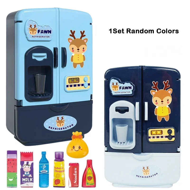 Simulation Refrigerator Toys for Kids Pretend Play Games Mini Home Furniture Kitchen Toys Double Door Mini Fridge Children Gift