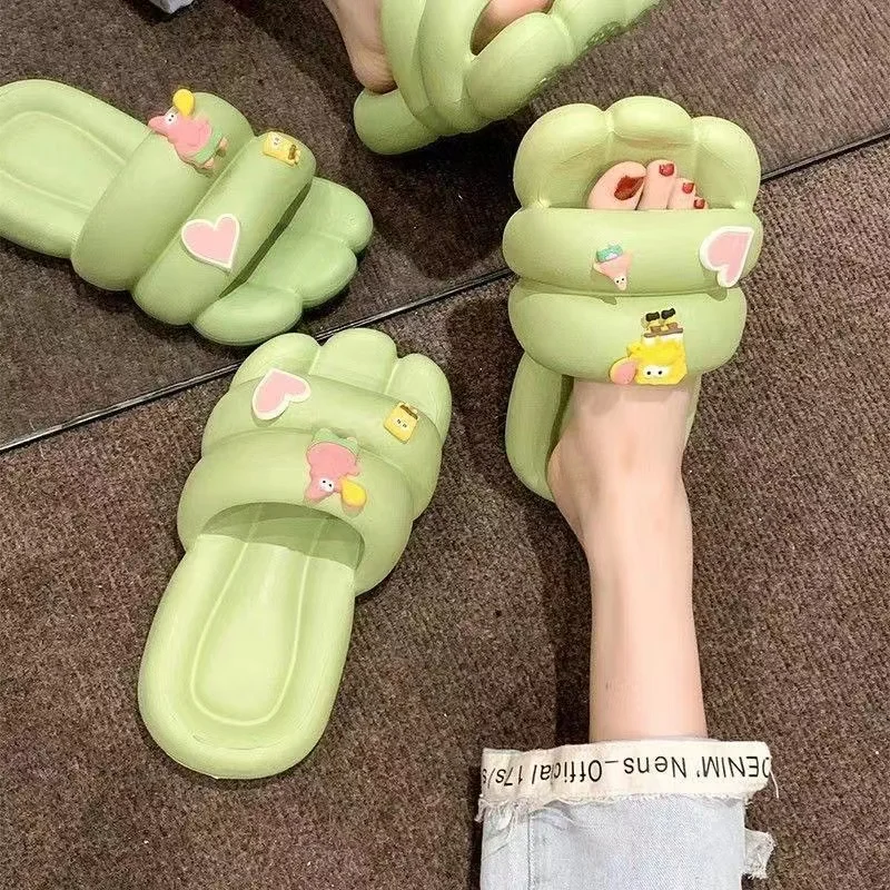 2024 New SpongeBob SquarePants Women's Summer plus size real photo Outwear Home pink white green yellow Slippers women sandals