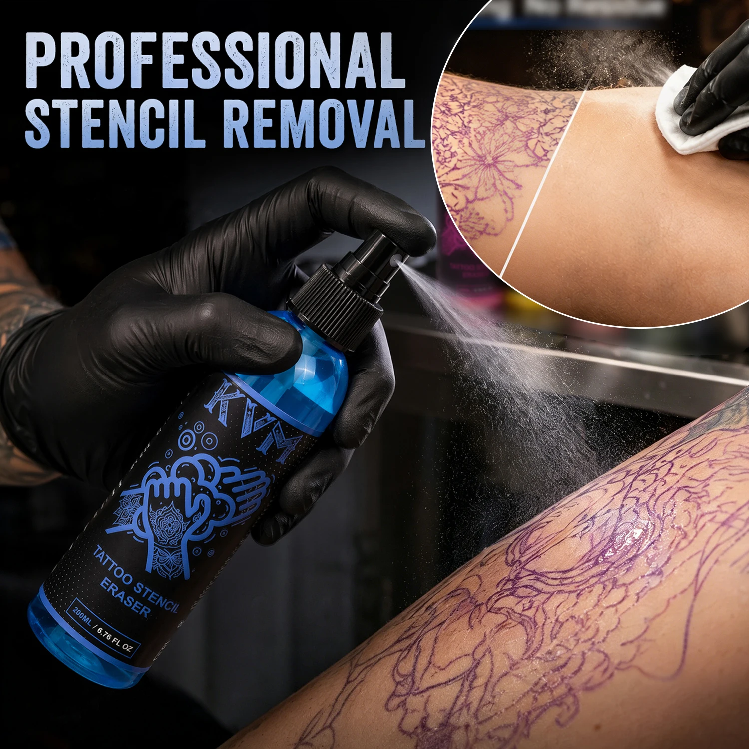 KVM Tattoo Stencil Eraser Spray 200ml Fast Clean Transfer Pattern Remover Liquid 5 Colors Optional Tattoo Accessories