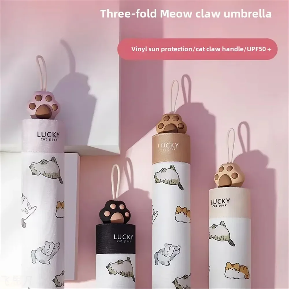 Cute Cat Claw Handle Umbrella Patio Umbrellas UV for Sun and Rain Parasol Rain Gear Umbrella Woman Girl Gift Home