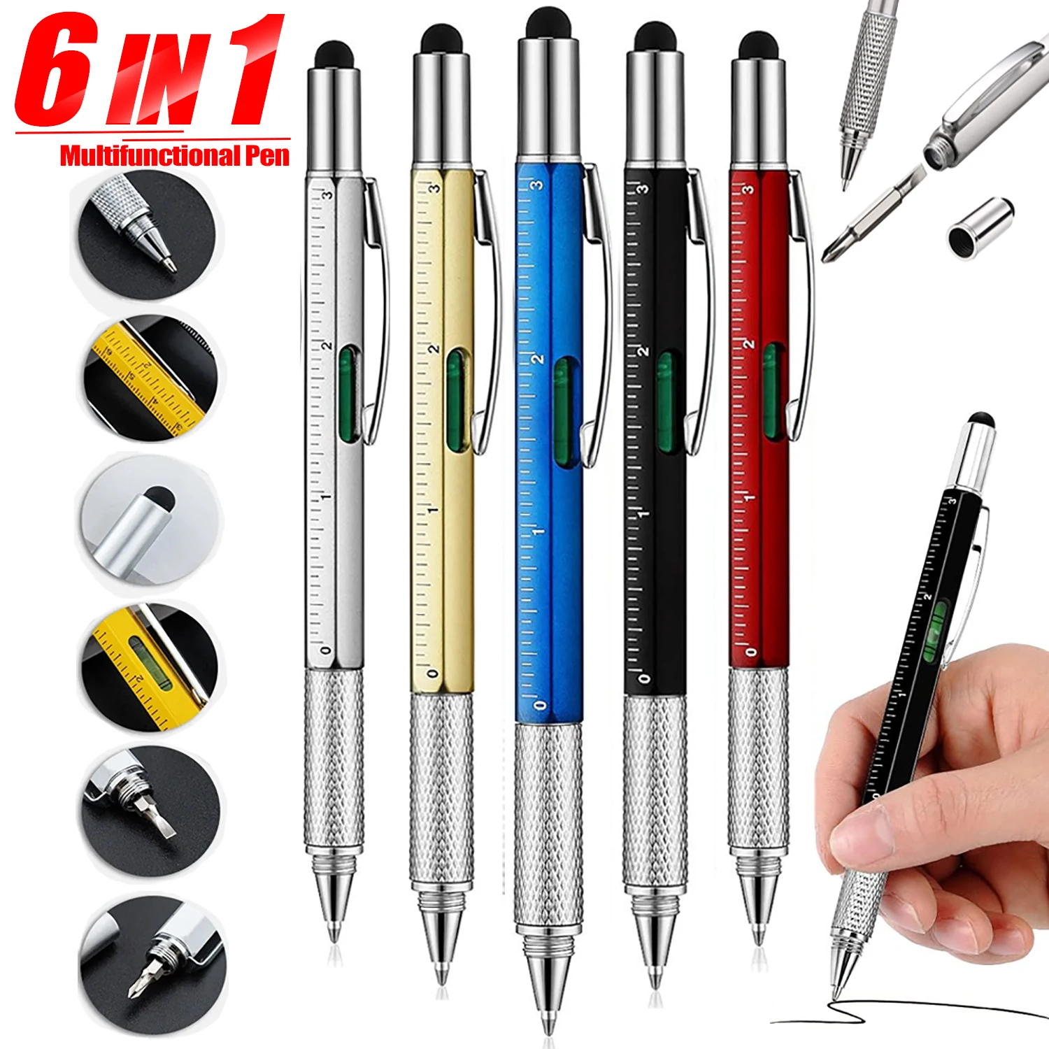 Multifunction Ballpoint Pen With Modern Handheld Tool Measure Technical Ruler Screwdriver Touch Screen Stylus Spirit Level