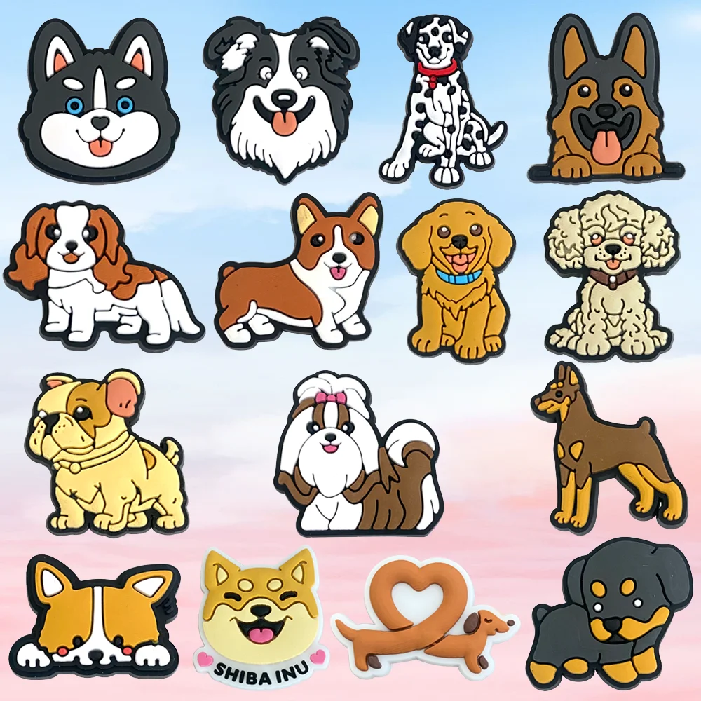 

3/15PCS PVC Various types of dogs Shoe Charms Accessories Buckle Fit Wristbands Shoe Charms Decoration