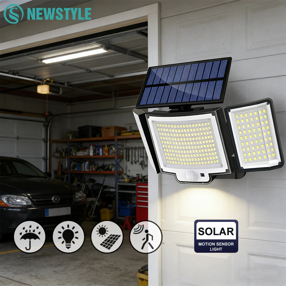 

Солнечные уличные светильники 328 LED с дистанционным управлением, водонепроницаемые IP65, с датчиком движения, интегрированные или раздельные.