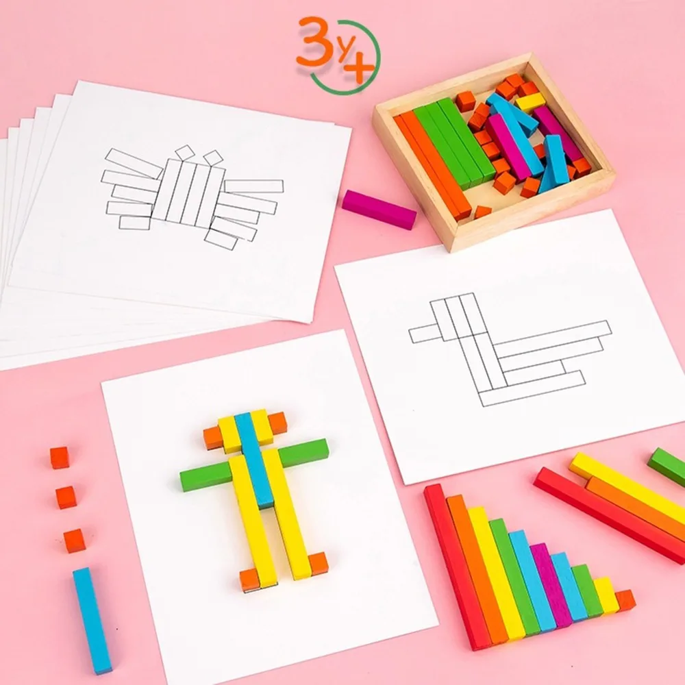 Hands-On Colorful Wooden Counting Sticks Arithmetic Multicolored Building Blocks Children