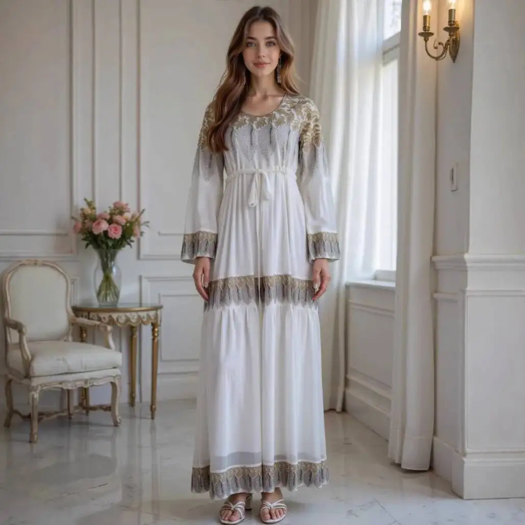 

Muslim Dress 2026 Apparel Positioning Dresses Embroidery Print Abaya Dubai Arabic Clothing Ramadan Dubai Luxury Islam Elegant