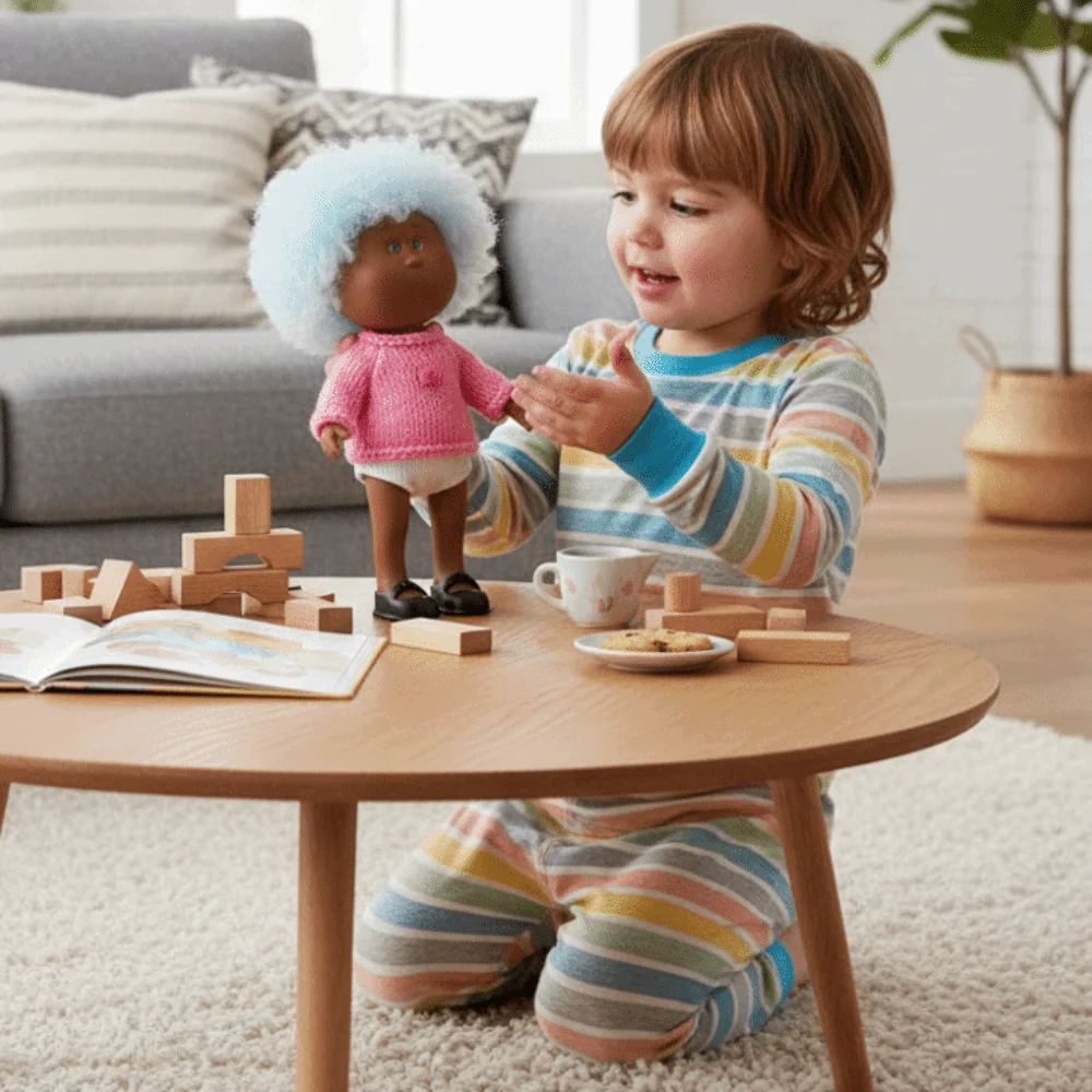 

Girls Curly Hair 24cm Bean Eye Vinyl Dress Up Movable Mia Potato Dark Skin 24cm Action Figure Body Accessories