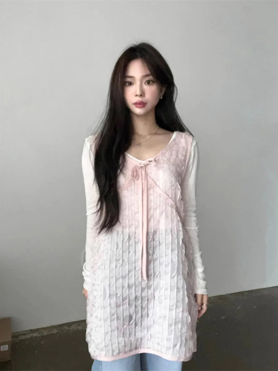 Colete v-ne feminino dr design exclusivo laço nó amarrado plissado verão faion camadas roupas vestido svel