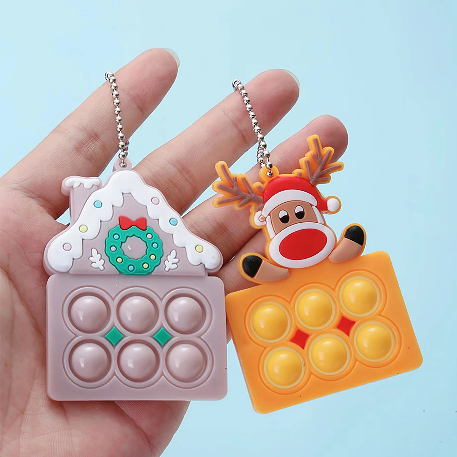 Finger Bubble Music Stress Relieving Fingertip Toy Santa Claus Keychain Pinch Music Pendant 8pcs