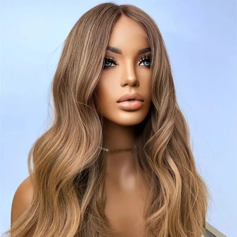 قبل قطعها شعري أومبير شقراء براون Balayage الاصطناعية الدانتيل شعر مستعار أمامي الجزء الأوسط شعر مستعار للنساء اليومية تأثيري ملابس الحفلات 26''