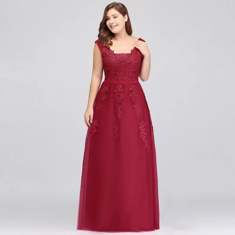 Geburtstagsgeschenk auf Lager, elegantes Tüll-Abschlussballkleid, Applikationen, Perlen, Abendkleid, V-Ausschnitt, Brautjungfernkleid, Vestidos De Fiesta